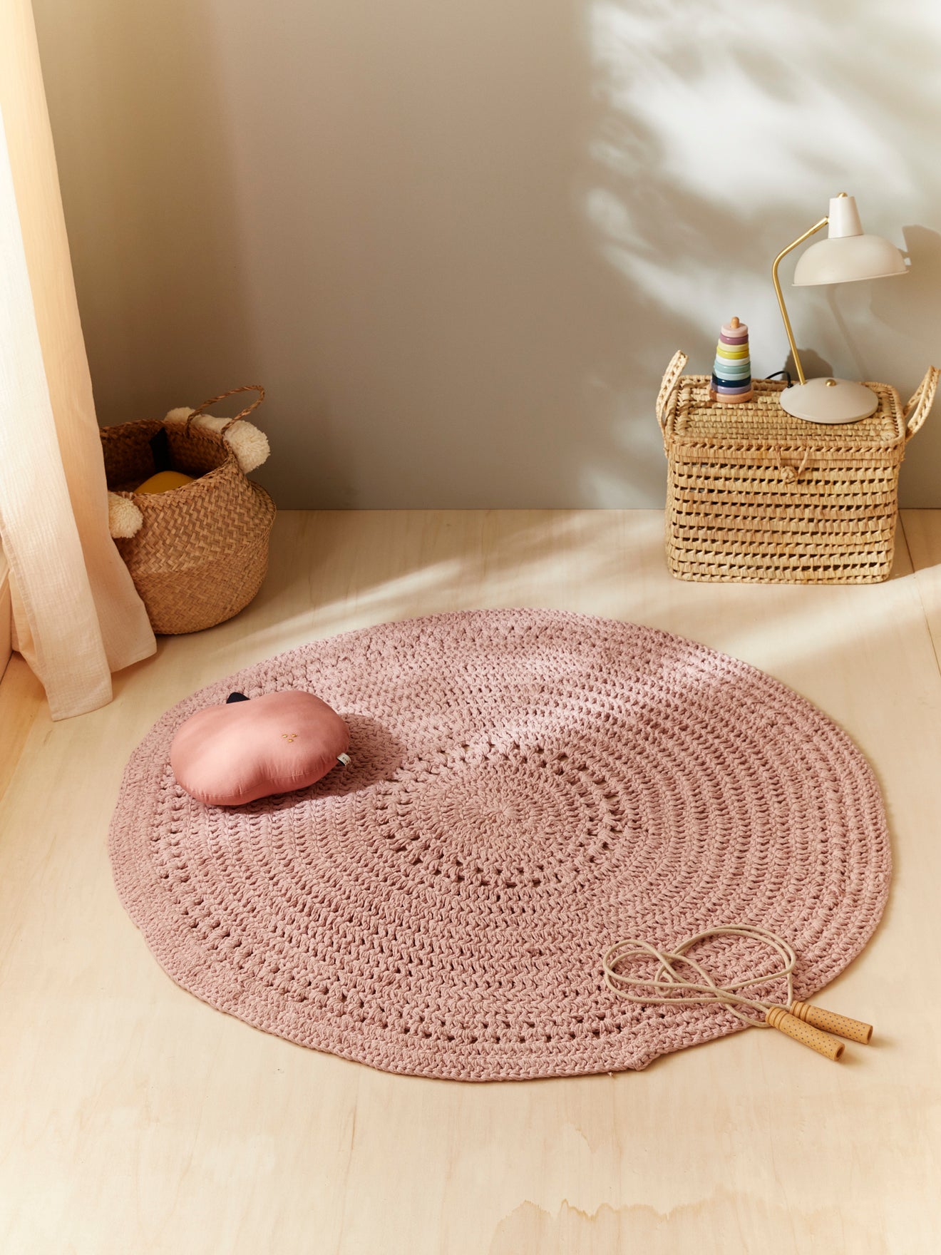 Tapis rond en crochet coton