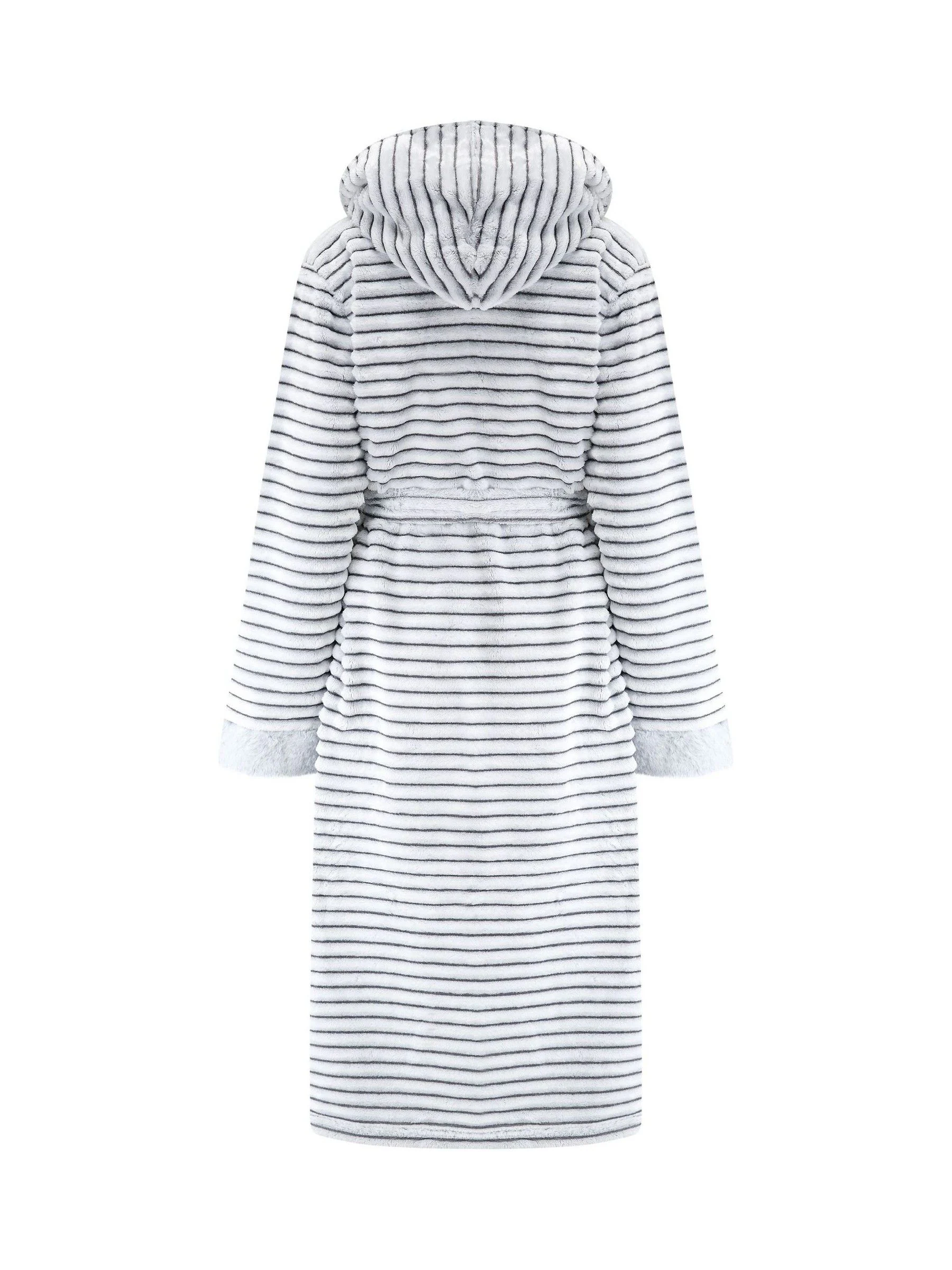 Grijs - Pour Moi Knusse Geribde Fleece Midi Badjas met Capuchon