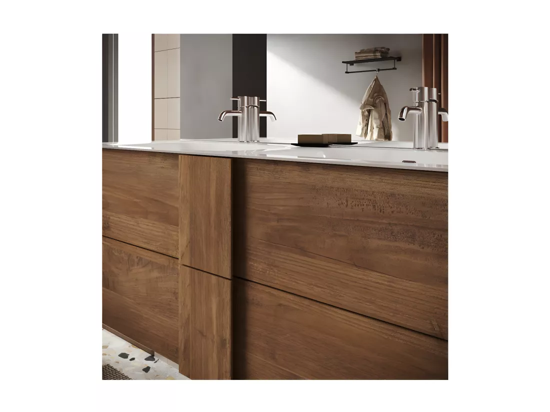 Meuble sous-vasque suspendu 122 cm Chêne noisette + vasque - STARS
