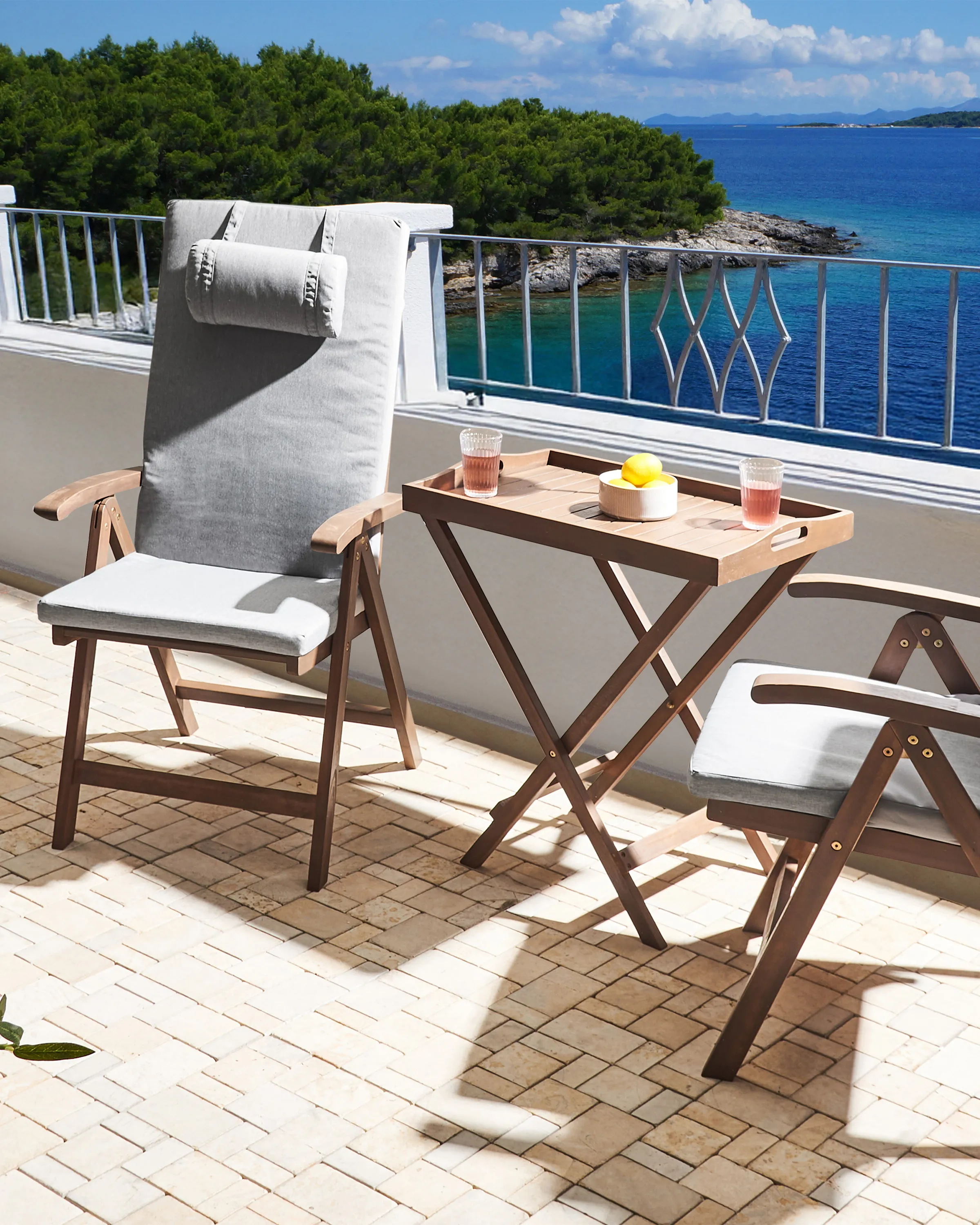 Set van 2 stoelen met zitkussen AMANTEA PREMIUM Acaciahout Grijs melange
