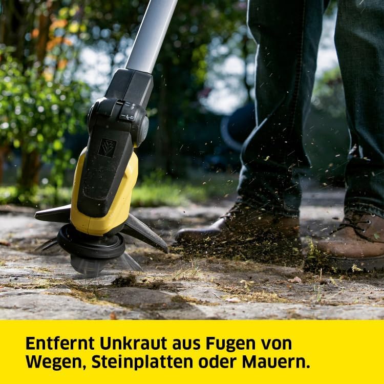 Kärcher 18 V Akku-Unkrautentferner WRE 18-55, Nylonborsten-Kopf mit max. 2.800 U/min, schwenkbarer Reinigungskopf, Teleskopstiel, verwendbar mit dem Kärcher 18-V-Akku, ohne Akku