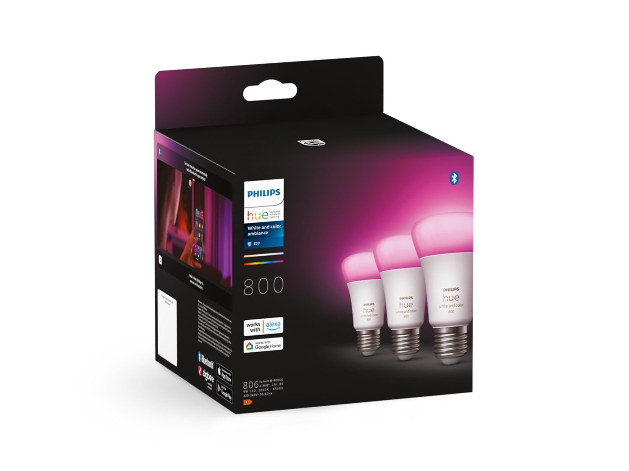 Philips Hue White and Color Ambiance A60 E27 Smart-pærer – 800 Lumen, 3-pak
