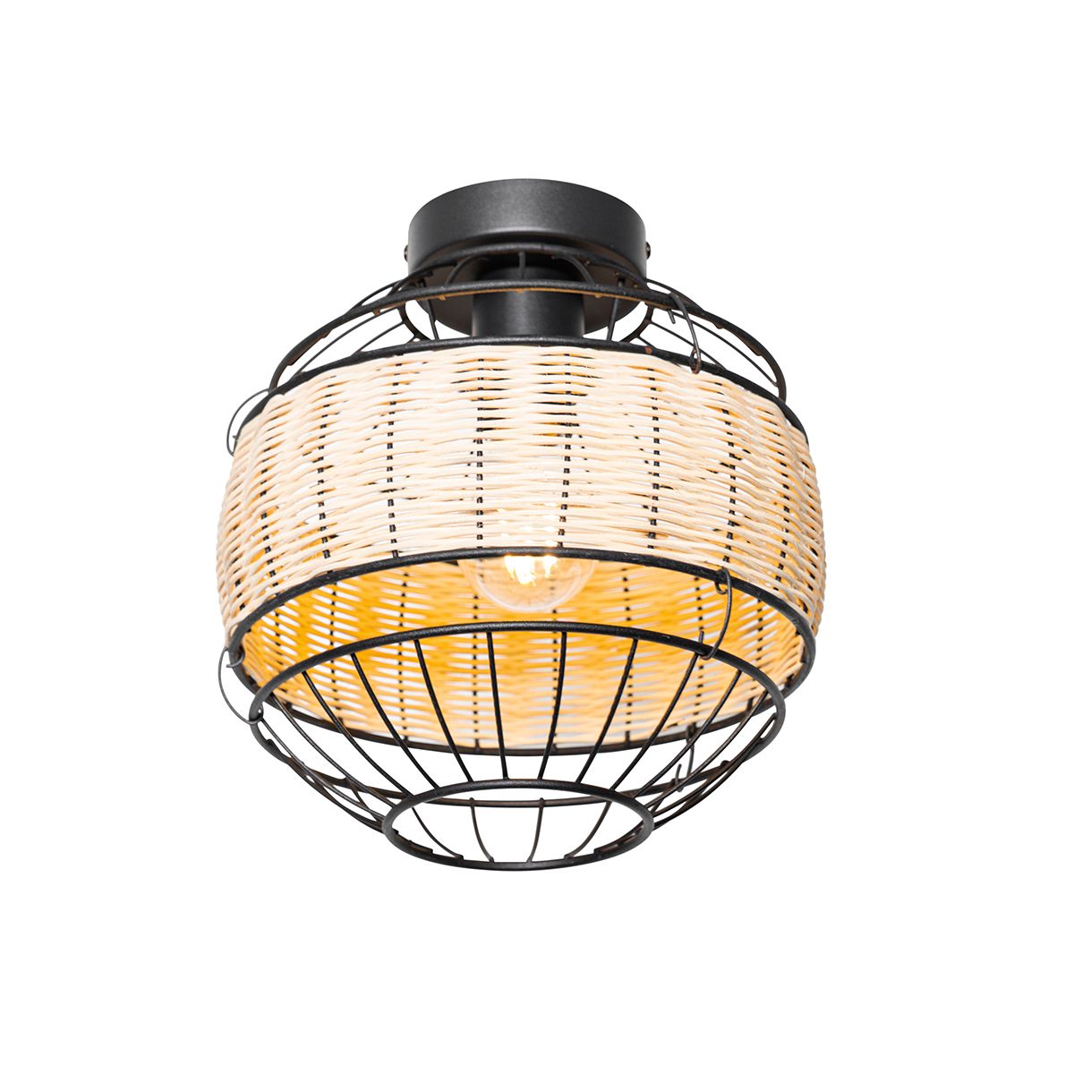 Oosterse plafondlamp zwart met rotan 25 cm - Emir