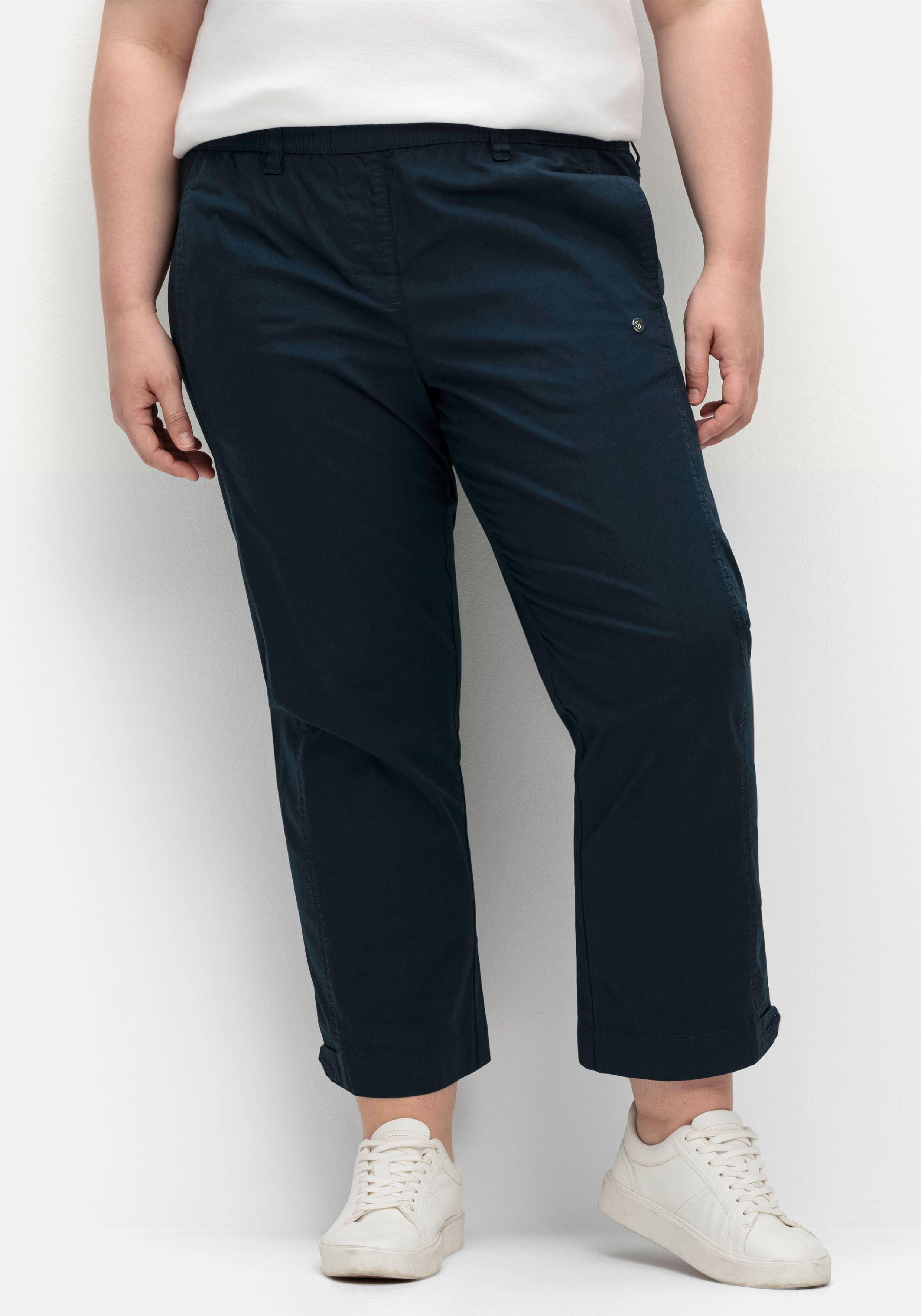 Gerade Popeline-Hose mit Gummibund und Saumriegel