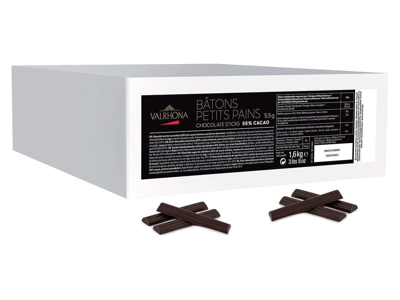 Bâtons de chocolat (x 290) - pour pain au chocolat - 1,6 kg - Valrhona