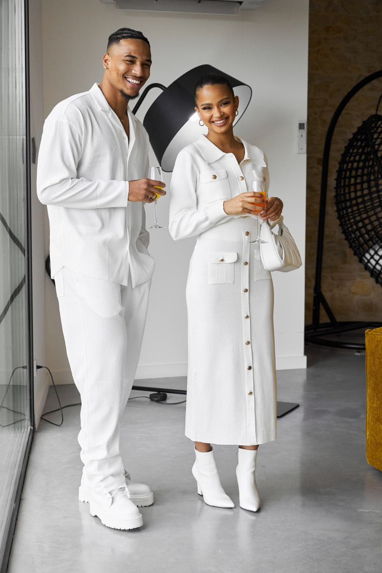 Ensemble 2 pièces gilet + jupe moulant blanc