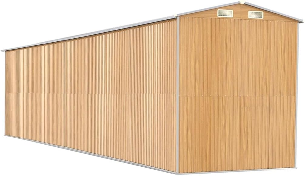 vidaXL Geräteschuppen Gerätehaus Garten Schuppen Gartenhaus Hütte Haus Laube Gartenschuppen Lagerschuppen Hellbraun 192x855x223cm Verzinkter Stahl