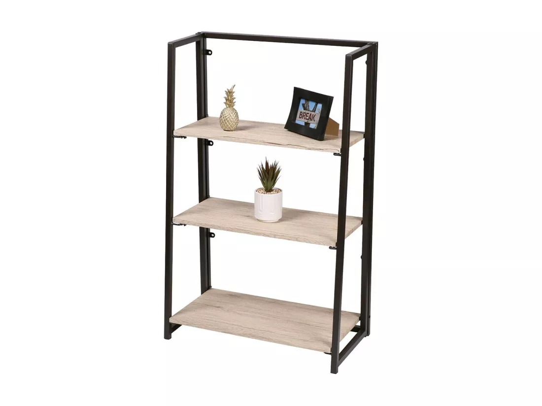 Étagères - Présentoir pliable sur 3 niveaux collection DARYL – Style industriel, coloris chêne et noir