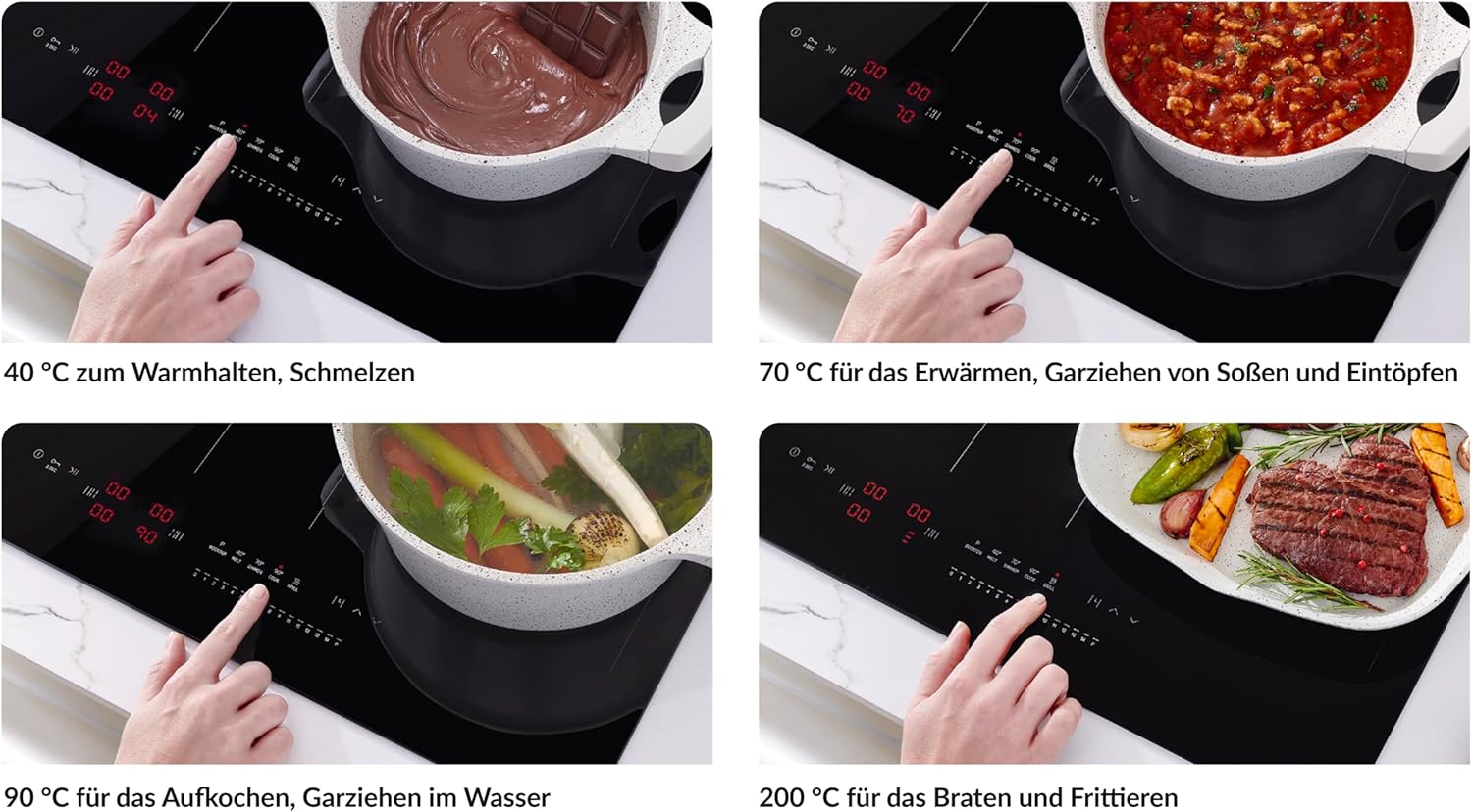 Amica KMI 772 680 C Autarkes Induktionskochfeld / 77 cm breit/Rahmenlos / 14 Leistungsstufen/Boosterfunktion/Pausefunktion/Kindersicherung/schwarz