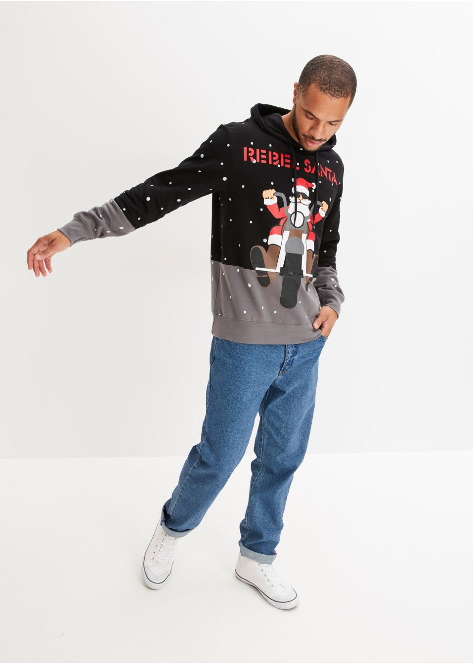 Sweat à capuche en coton bio avec motif de Noël