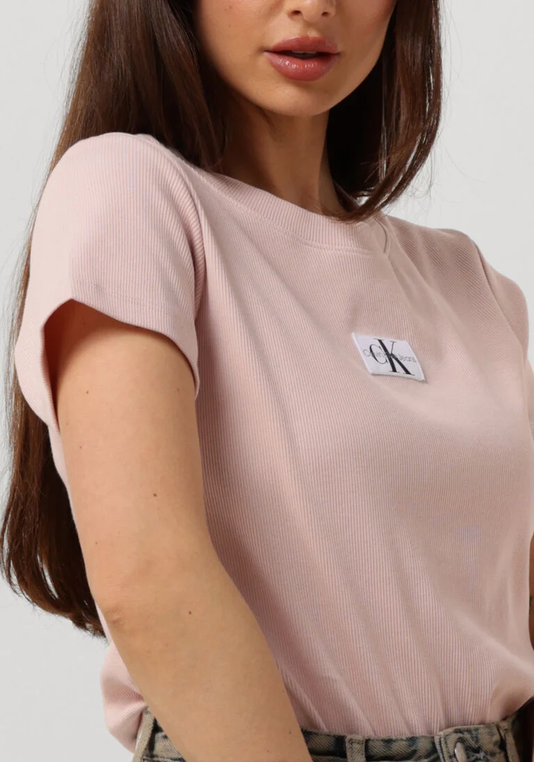 CALVIN KLEIN lichtroze calvin klein t-shirt woven label rib slim tee