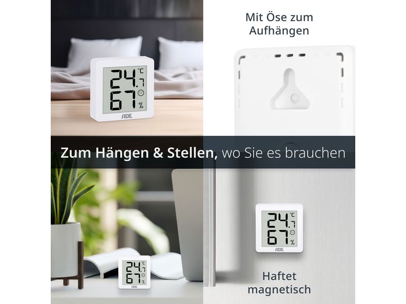 ADE Thermo-/Hygrometer digital 3 Stück, Weiss Digitales Thermo-/Hygrometer 3er-Set