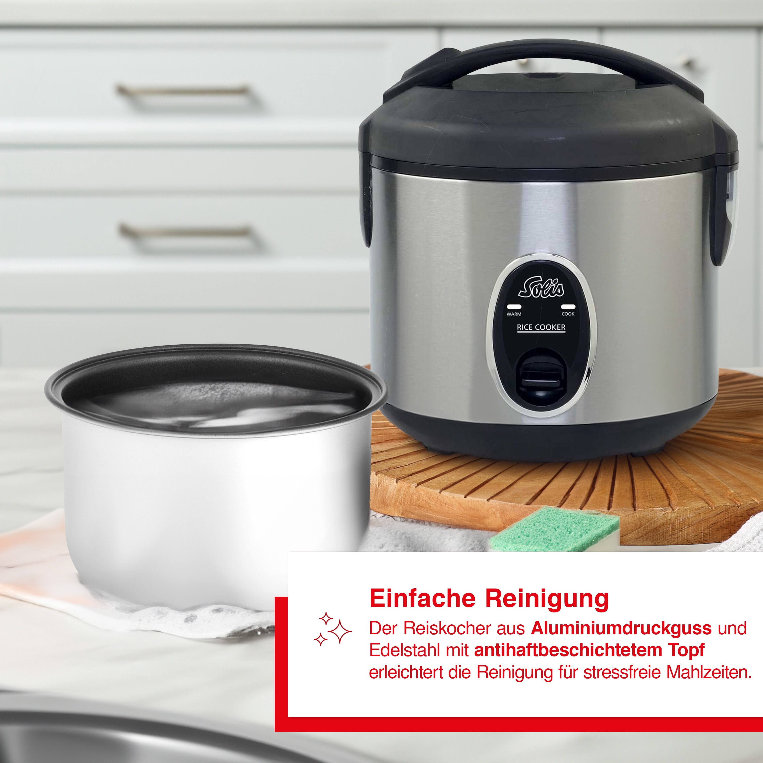 Solis Reiskocher, 370 W, 0,8 L Volumen, Warmhaltefunktion Beschichtung