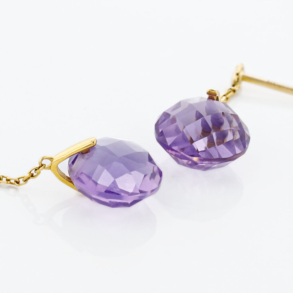 Boucles D'oreilles Pendantes Ludmille Or Jaune Amethyste