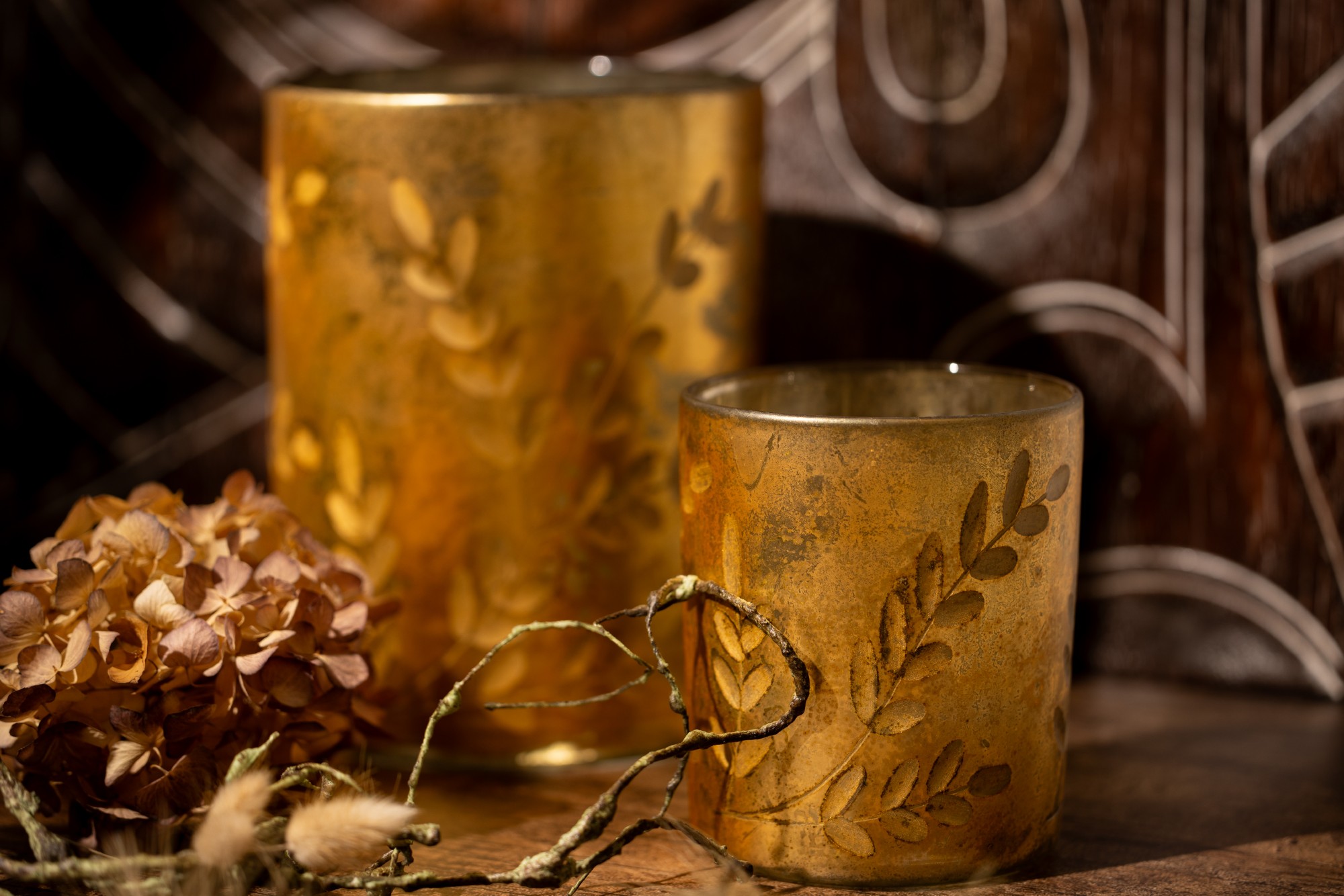 Windlicht 'Zweig', antik gold, Ø 10 cm, H 13 cm von fischer's lagerhaus