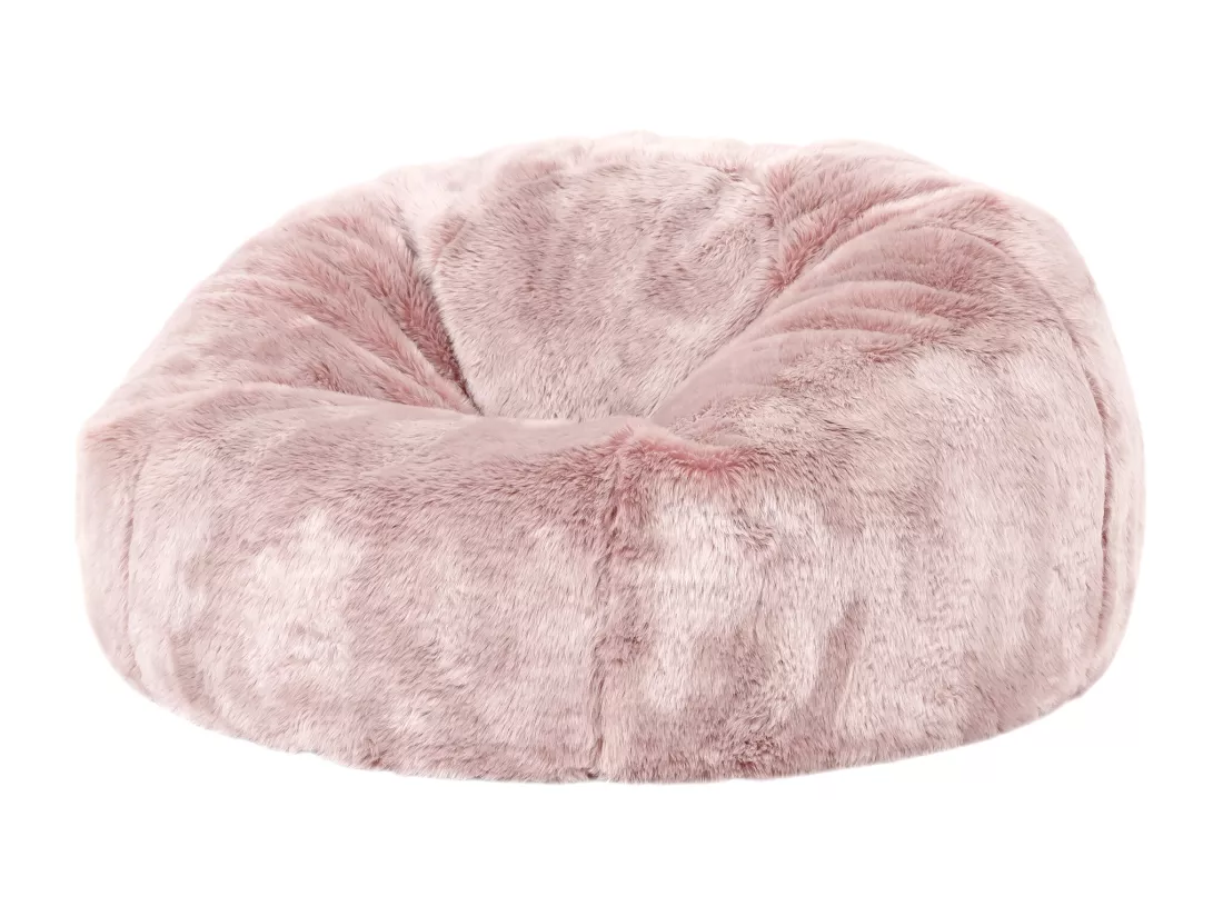 Pouf classique imitation fourrure rose poudré