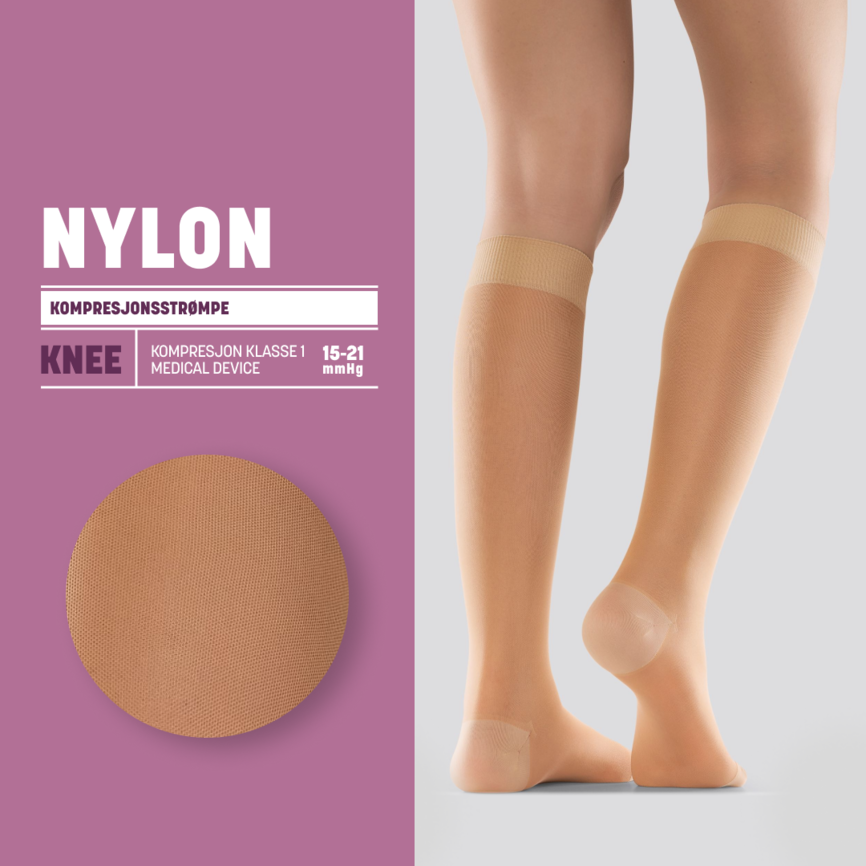 Mabs Nylon kompresjonsstrømpe kne sand M 1 par
