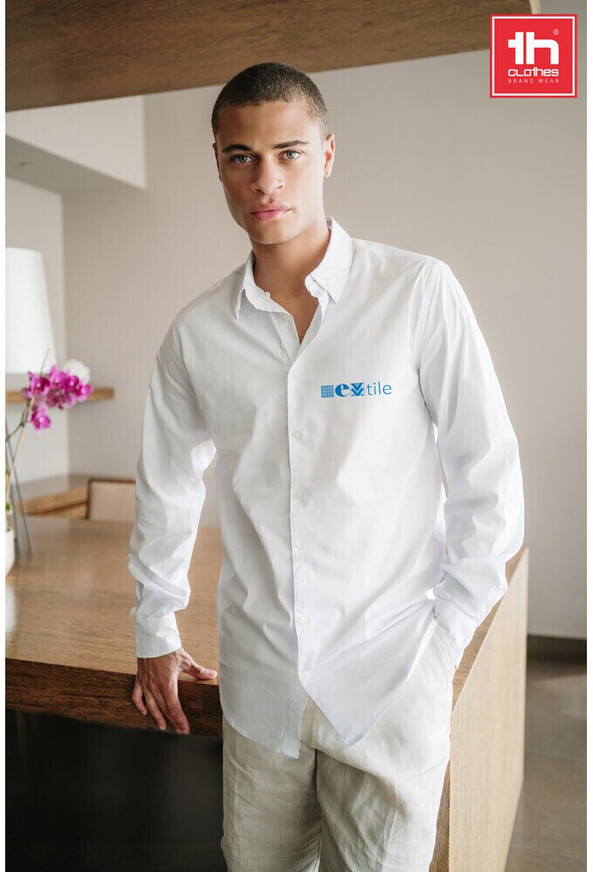TH Clothes 30194 - Chemise en popeline à manches longues pour hommes.Couleur blanche