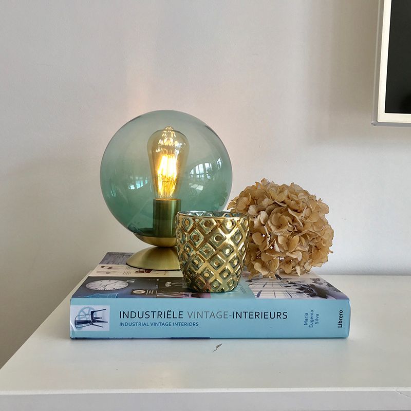 Art deco tafellamp messing met groen glas - Pallon