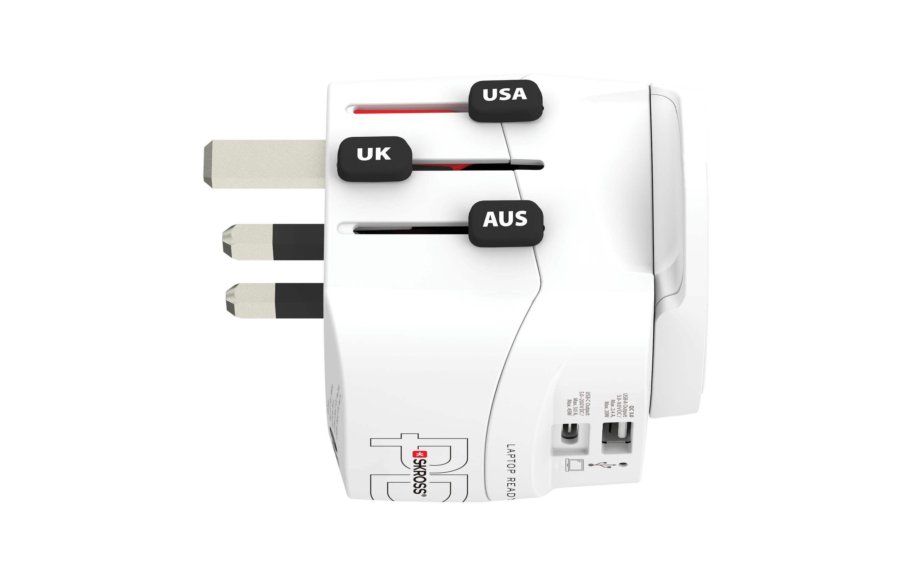 Reiseadapter Pro Light, 1 x USB-A und C3-polige Weltreiseadapter mit integriertem PD-USB-Ladegerät