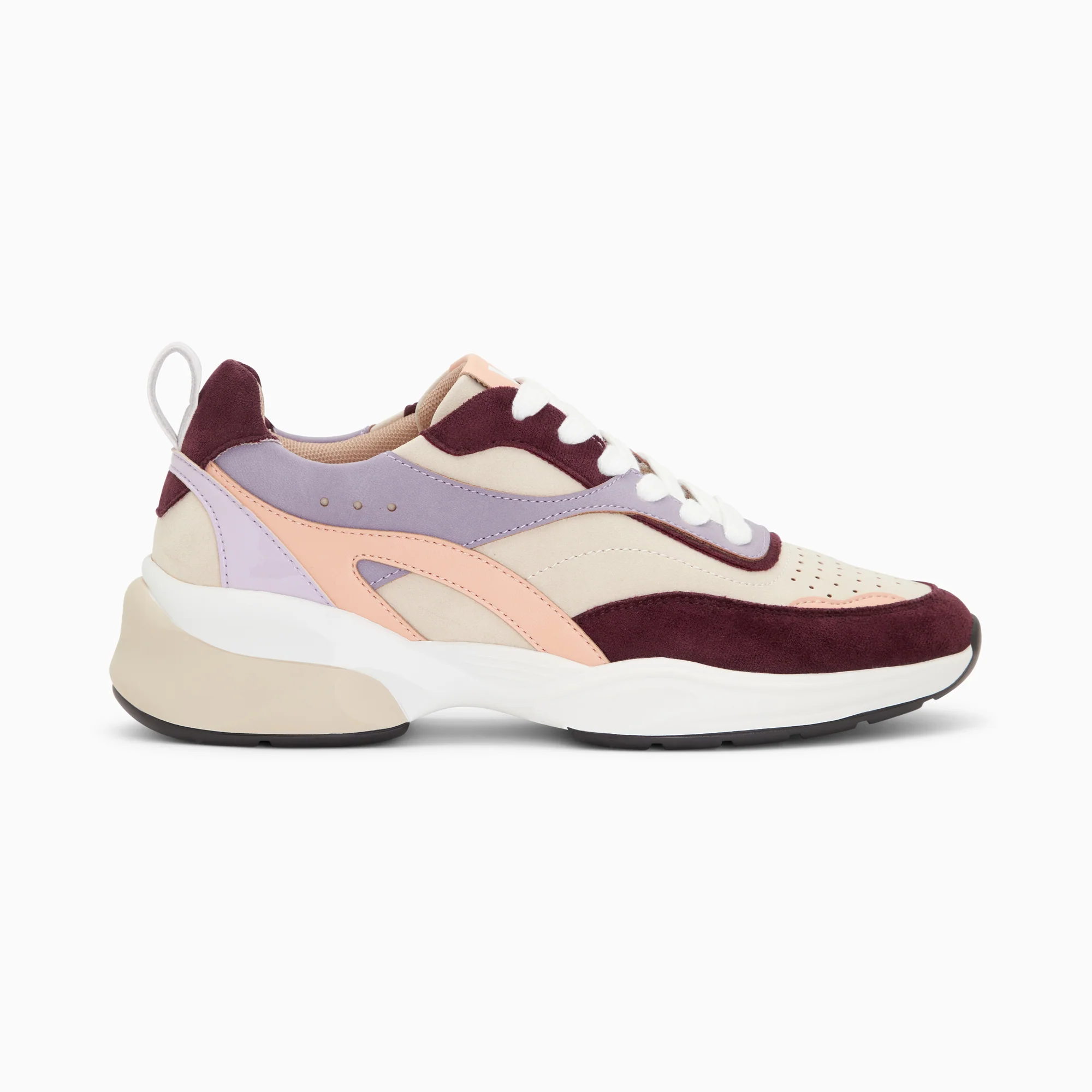 Sneakers-Baskets Maddy beige et prune à semelle épaisse