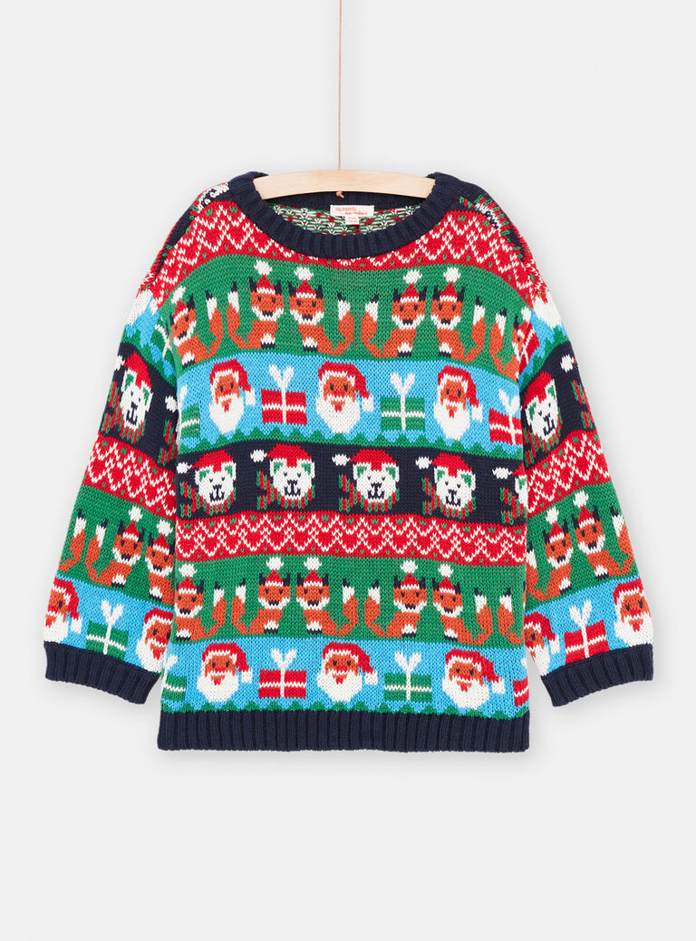 Pull rouge vif de Noël en maille pour garçon