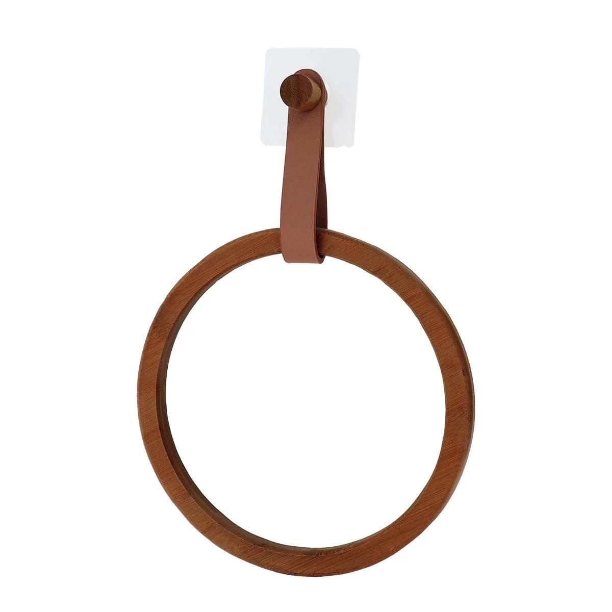 PORTE SERVIETTES BAMBOU ET LANIERE SIMILI CUIR CARAMEL