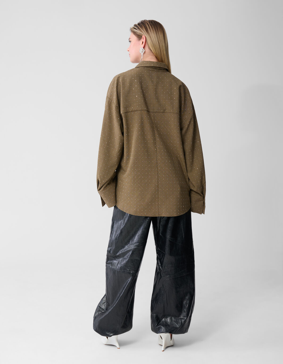 Oversized Ruiten Strass Blouse Bruin