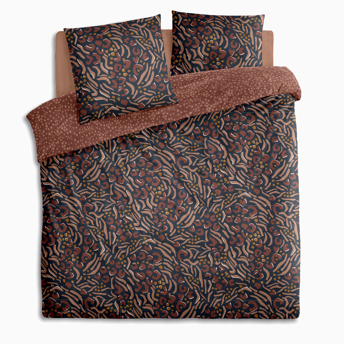Atmosphera Parure housse de couette imprimée Leopata marron - 240x220 cm