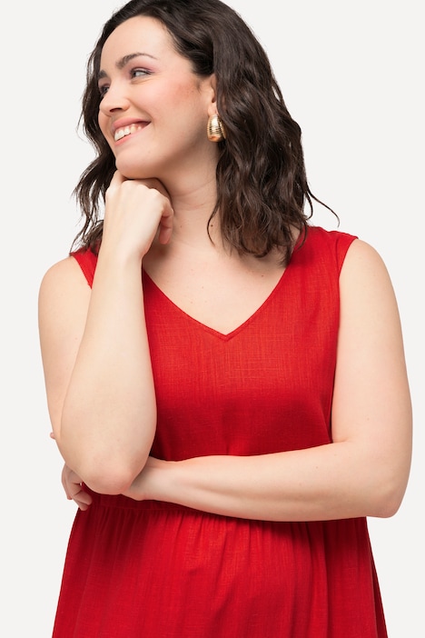 Kleid, Leinenmix, A-Linie, V-Ausschnitt, ärmellos