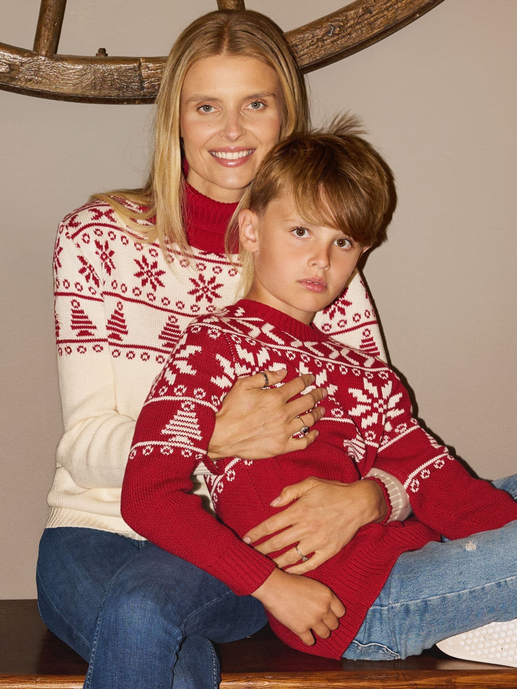 The Little Tailor rode kersttrui voor kinderen met half fairisle-motief van katoen