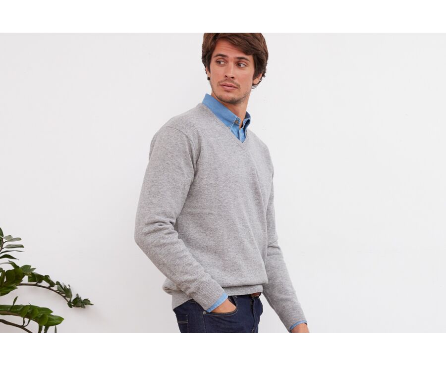 Pull col V homme laine Gris Chiné - ELIAN