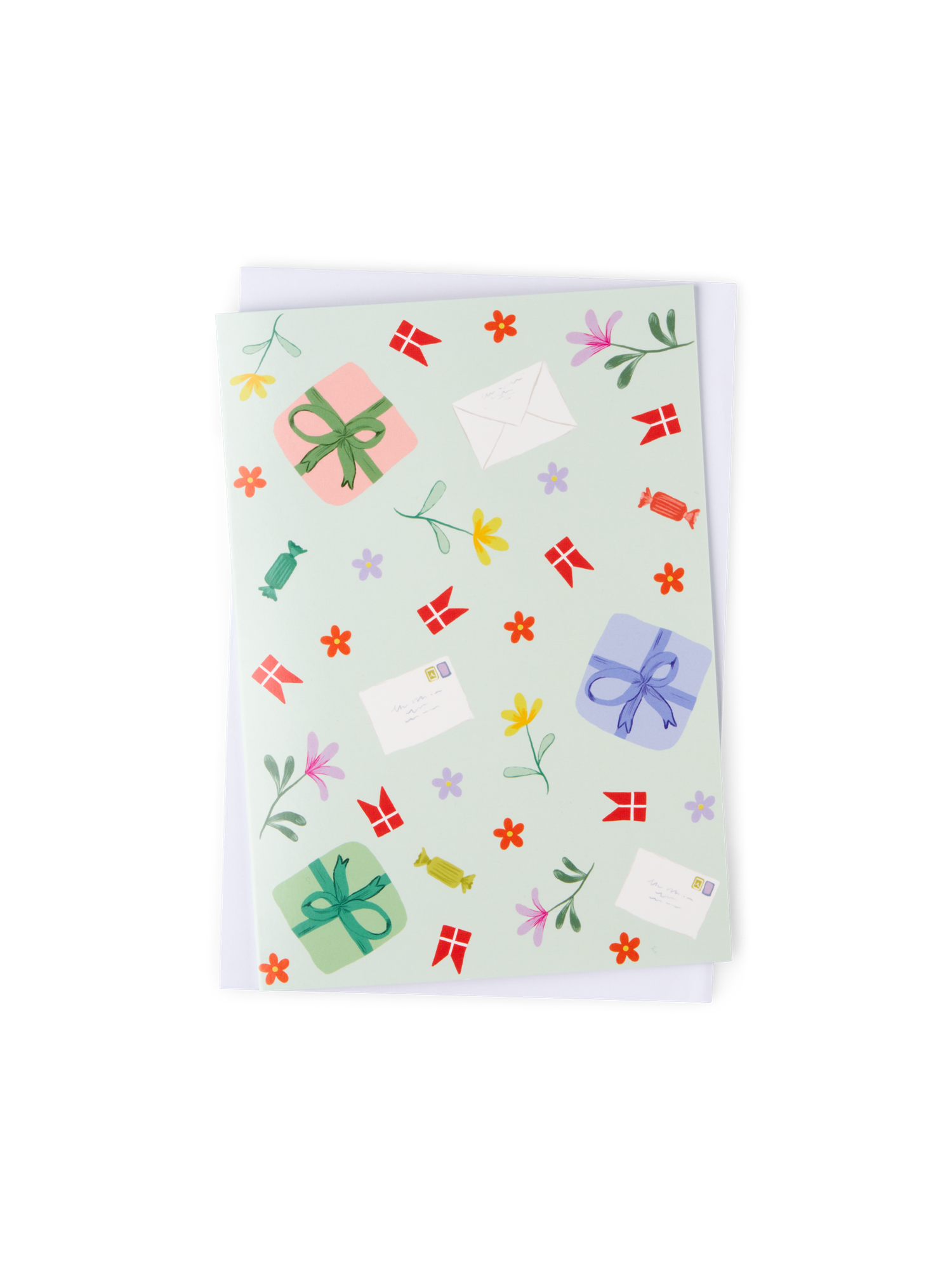 Lykønskningskort med konvolut | Papir. 13,4 x 23 cm. | Mint