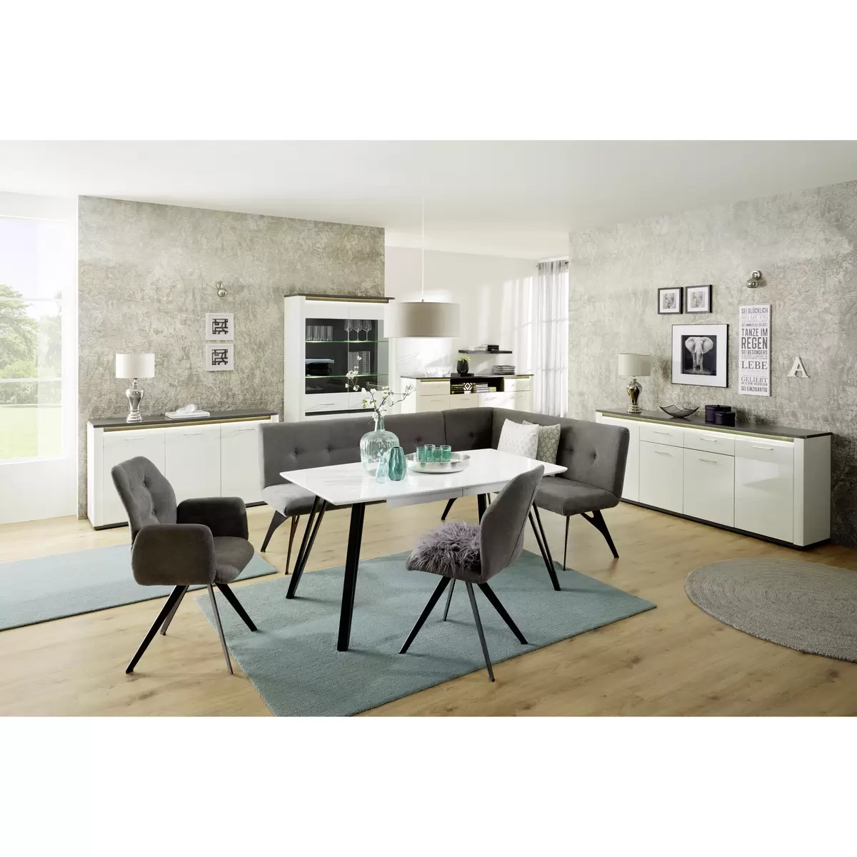 Highboard Alassio weiss,grau