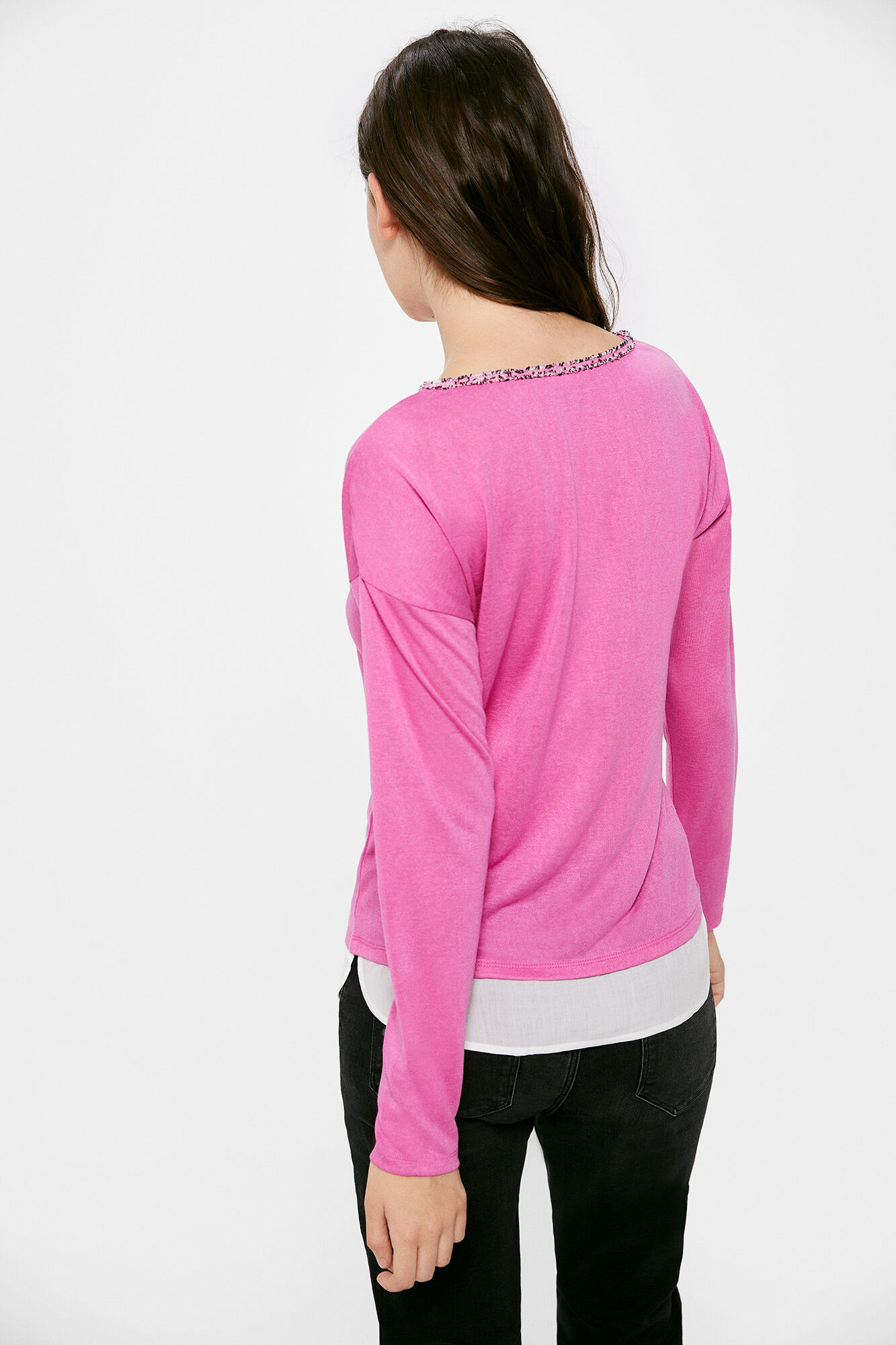 Camiseta Bimaterial Fantasy com Decote em V - rosa