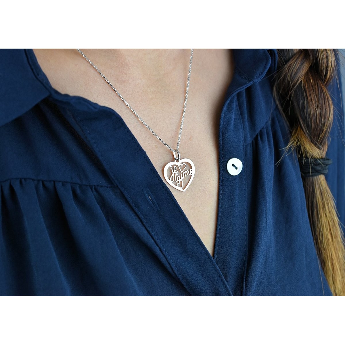 Collier coeur ajouré message Je t'aime Argent 925 Rhodié
