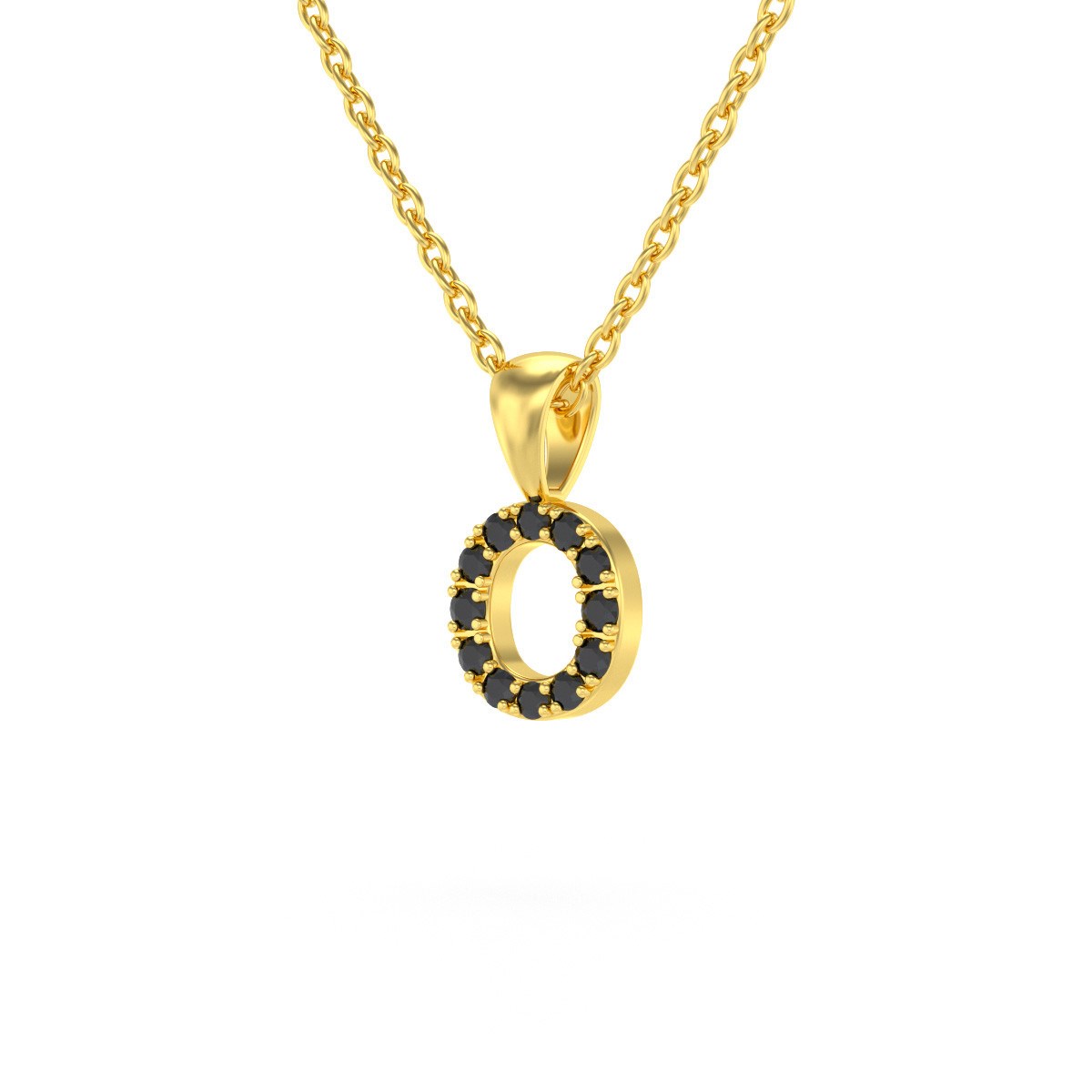 Collier Pendentif ADEN Lettre O Or 750 Jaune Diamant Noir Chaine Or 750 incluse 0.72grs