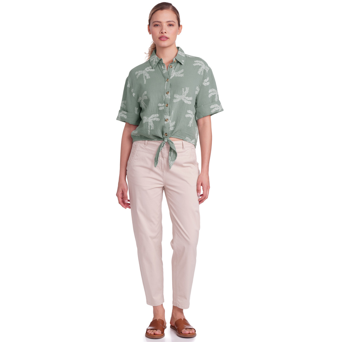 Gina Damen Musselin-Bluse mit Allover-Muster salbei