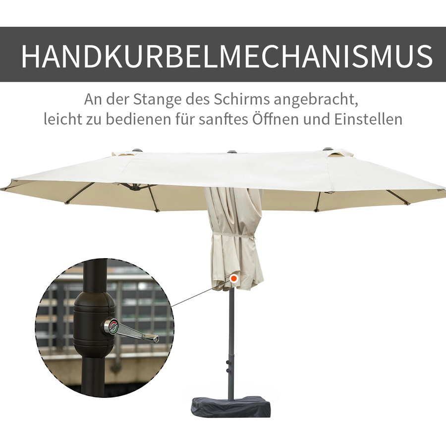 Outsunny Doppel-Sonnenschirm mit Handkurbel cremeweiß