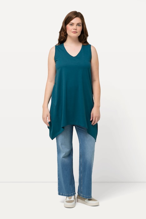 Longtop, Zipfelsaum, A-Linie, V-Ausschnitt, Biobaumwolle