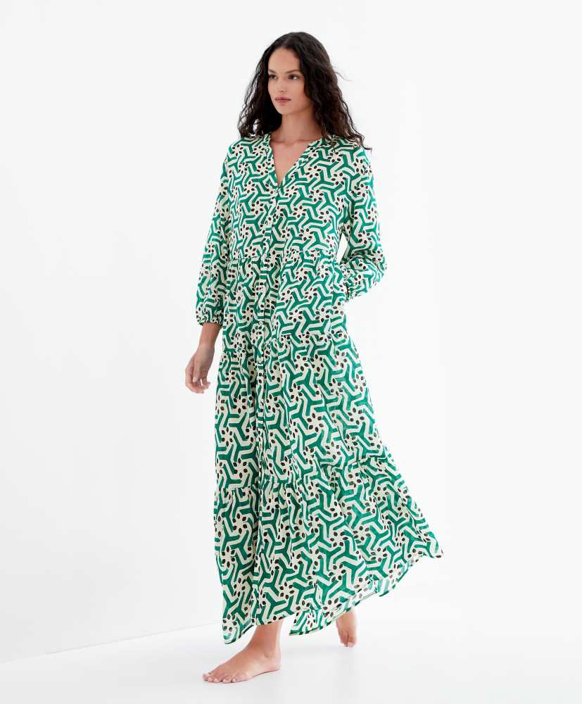 Vestido túnica de algodão estampado