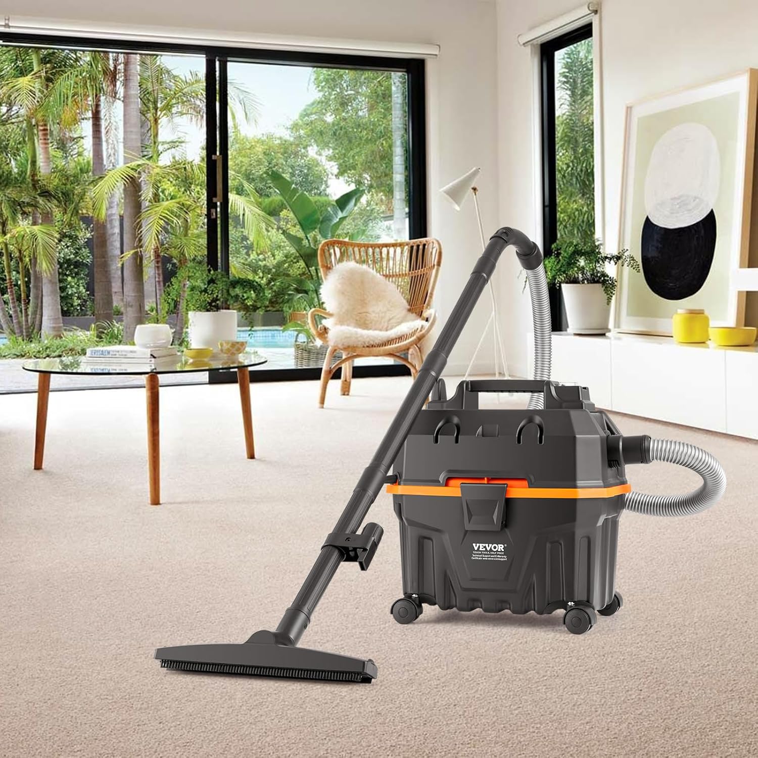VEVOR Aspirateur eau et poussière 15 L, aspirateur d'atelier sec humide portable léger, 5 CV max, aspiration et soufflerie efficaces avec buse, roulettes, pour tapis, débris, poils d'animaux, noir : Cuisine et Maison
