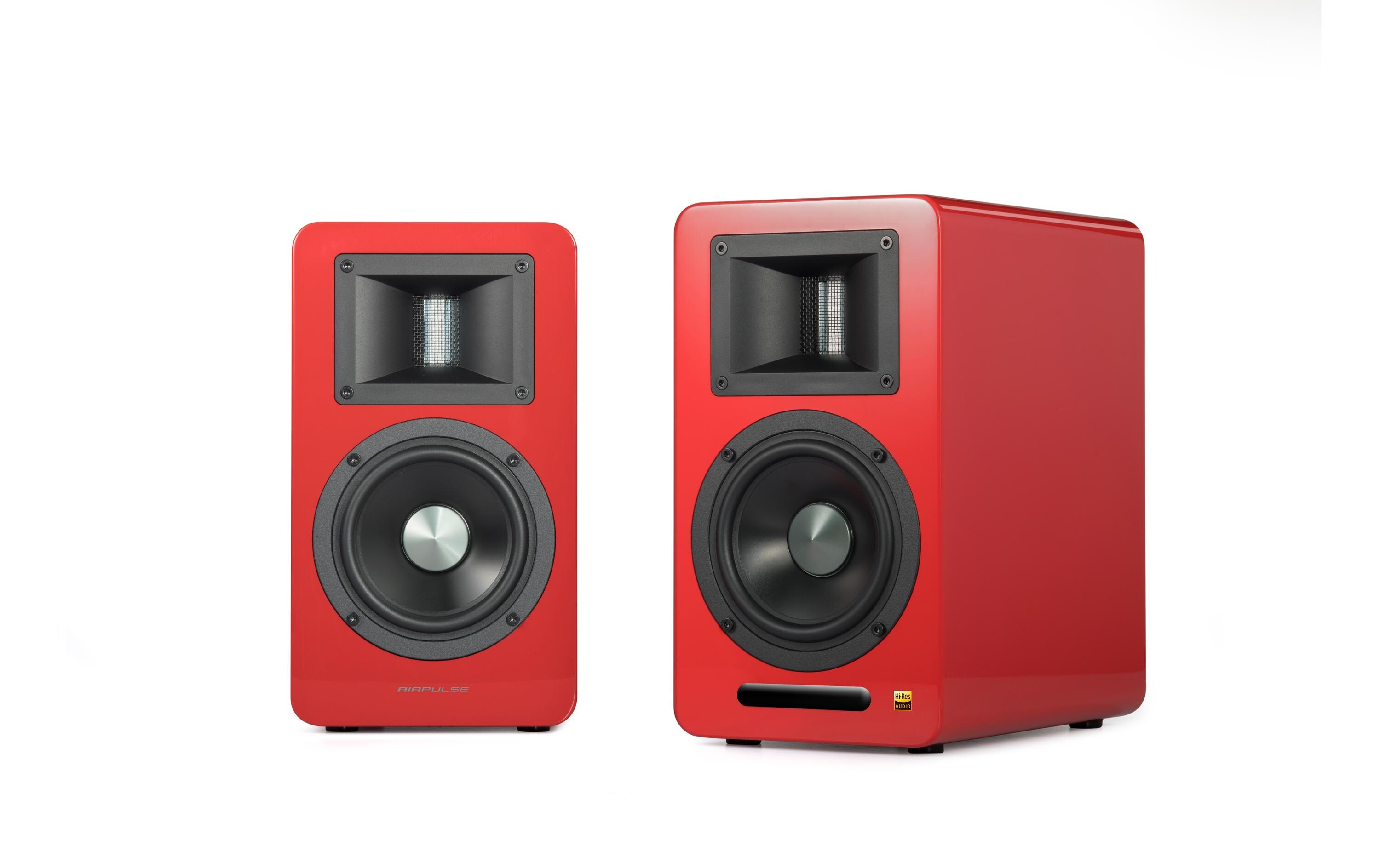 Regallautsprecher Paar Airpulse A100 Rot<br>Hi-Res Aktivlautsprecher mit Bluetooth und vielen Anschlüssen