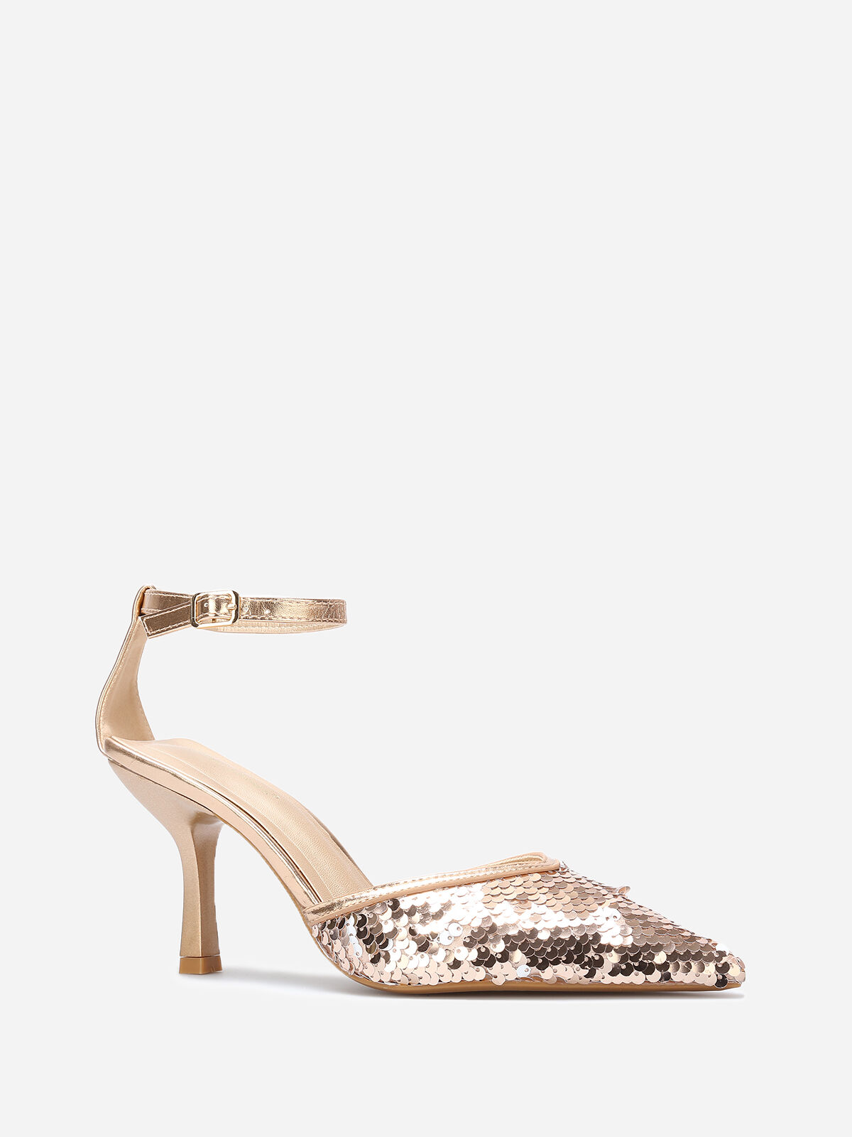Escarpins pointus à sequins- Doré rose