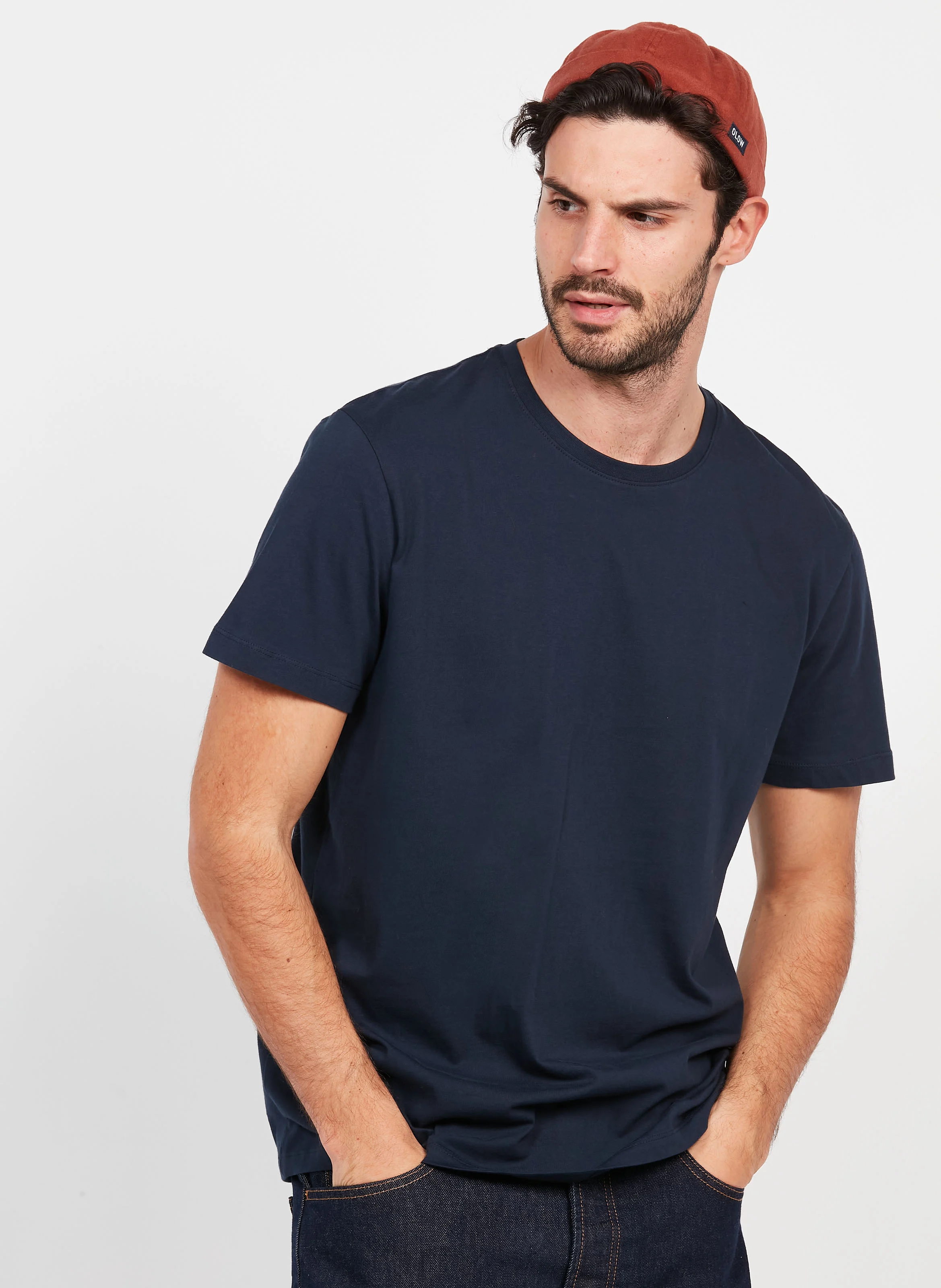 Tee-shirt droit col rond en coton | Bleu