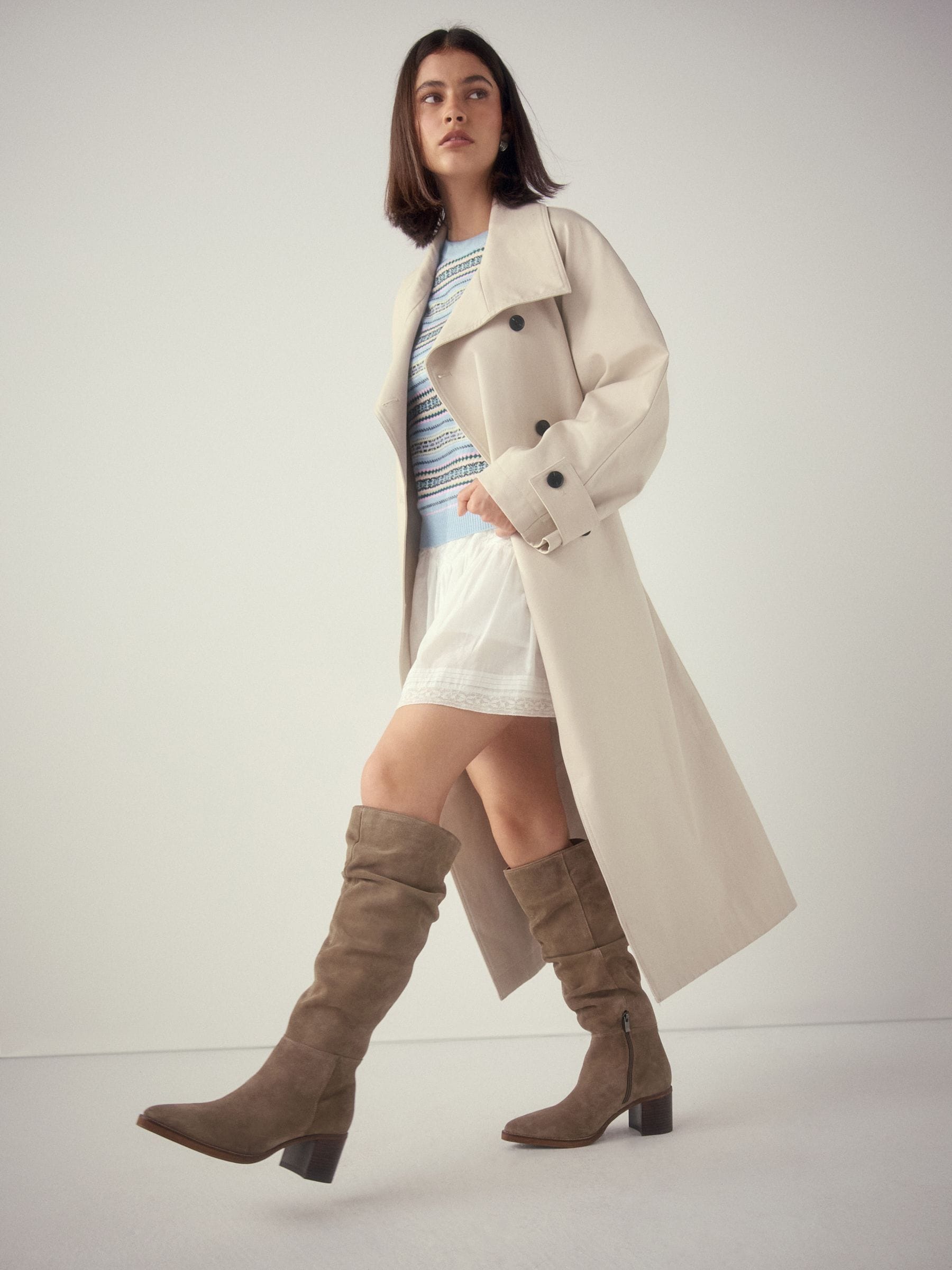 Taupe Brown Suede - Forever Comfort® Slouchy Knee High Block Heeled Boots