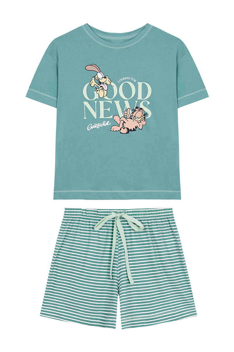Pijama curto listrado do Garfield, verde - verde