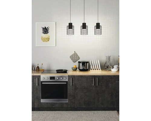 Hanglamp, 3-lichts, HxL 110x103 cm, zwarte cilinder, zwarte buitenkant, witte binnenkant