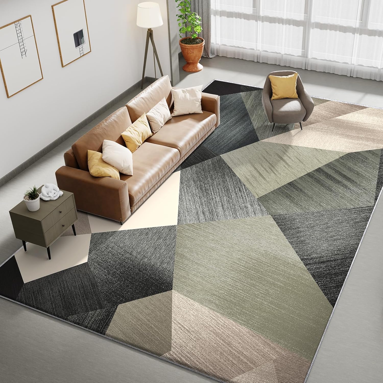 HOMFINE Grün Teppich Wohnzimmer 200x300 cm Modern (Dicker Schwamm) Waschbarer Kurzflor Teppiche Weich rutschfest Groß Geometrisch Rugs for Living Room Carpet for Schlafzimmer Esszimmer Küche