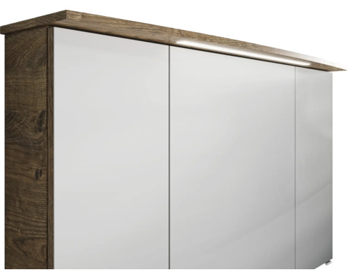 Badkamermeubelset Pelipal serie 4010, afmetingen (B x H x D): 122 x 200 x 48 cm, fronten in eikenhouten look, Ribbeck badkamermeubelset met 4 delen, inclusief witte keramische wastafel, keramische wastafelkast en spiegelkast met ledverlichting.